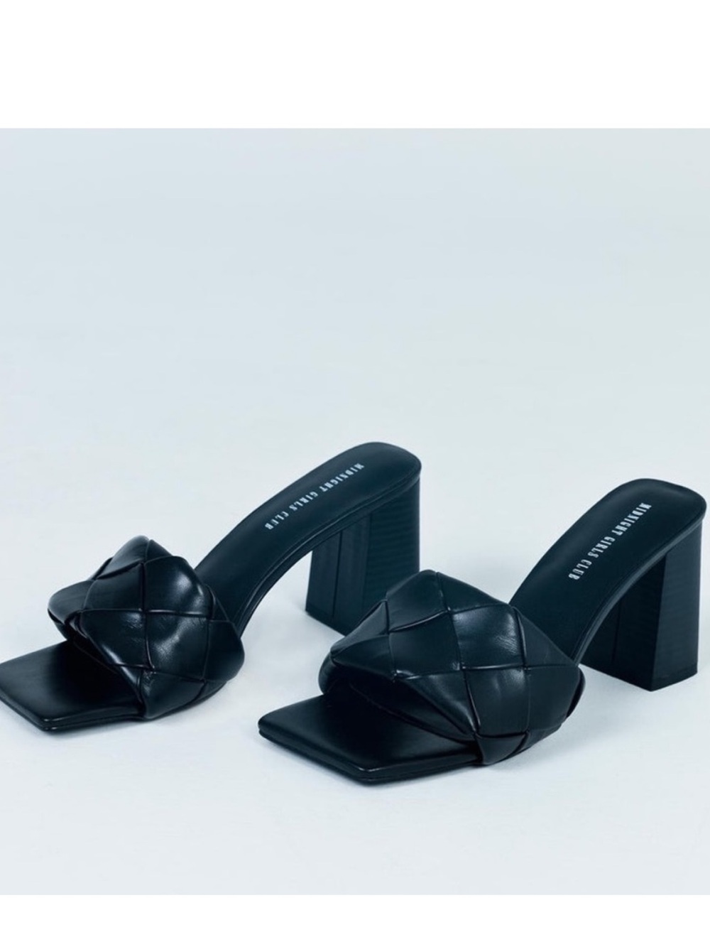 Princess Polly Black Woven Leather Block Heel Mules